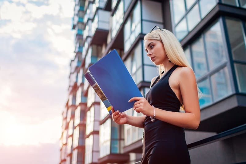 Modern multifamily building at sunset
